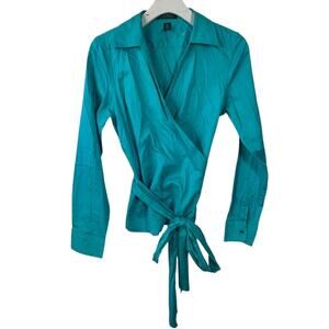 Lauren Ralph Lauren Wrap Top Women M Blue Officecore Business Casual Cotton Prep